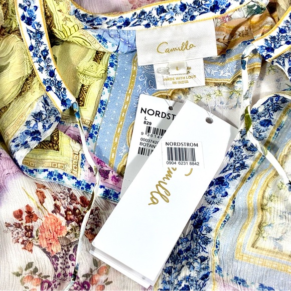 Camilla Gathered Panel Silk Mini Shirt Dress Botanical Ballads Large NWT - Picture 5 of 17